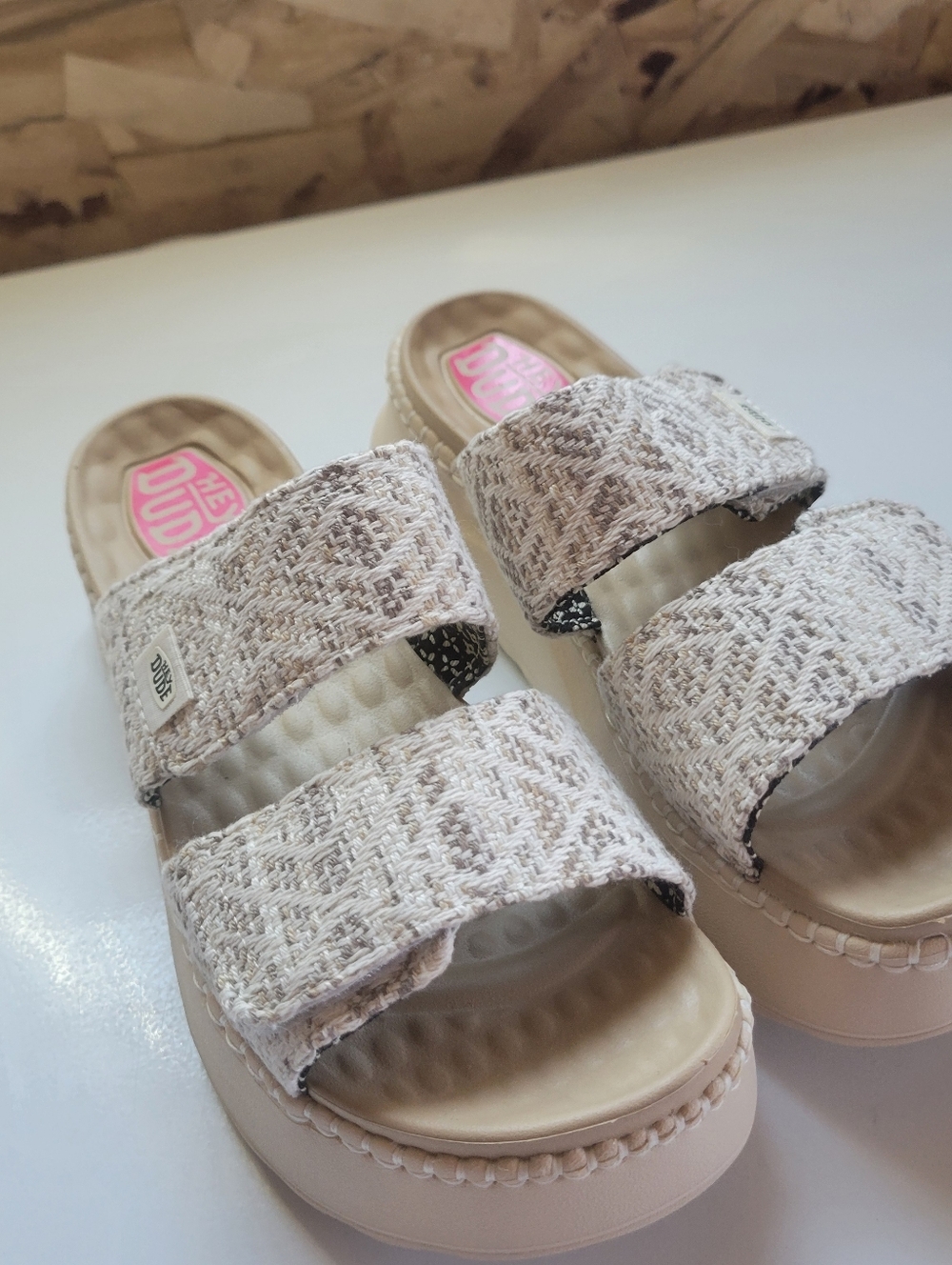 Hey Dude Neutral Woven Double-Strap Slide Sandals